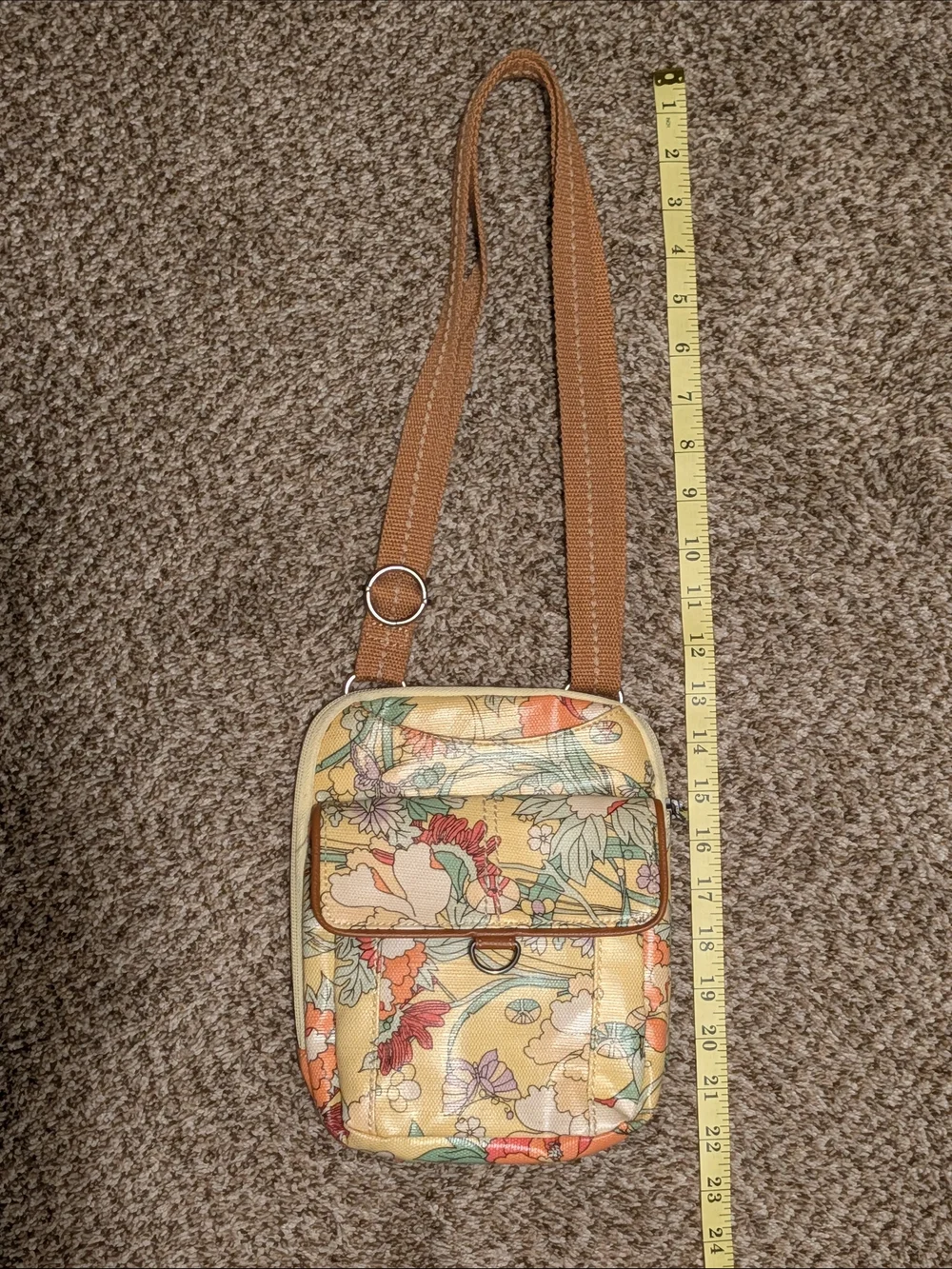 Sakroots Yellow Floral Crossbody with Brown Strap